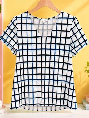 CALVIN KLEIN SHORT SLEEVES PRINTED BLOUSE - SIZE L
